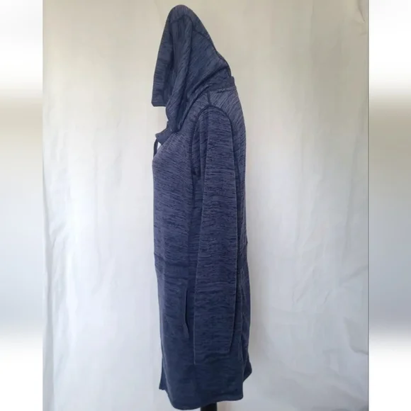 Athleta Blue Heathered Hooded Sweater Dress Medium Long Sleeve Pockets - Picture 3 of 5